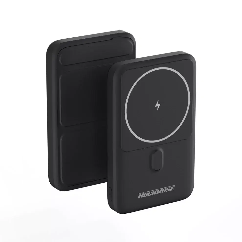 بنك طاقة RockRose بشحن لاسلكي مغناطيسي بقدرة 10000 مللي أمبير في الساعة مع  مسند متوافق مع MagSafe - أسود - Bzaaarz Kuwait